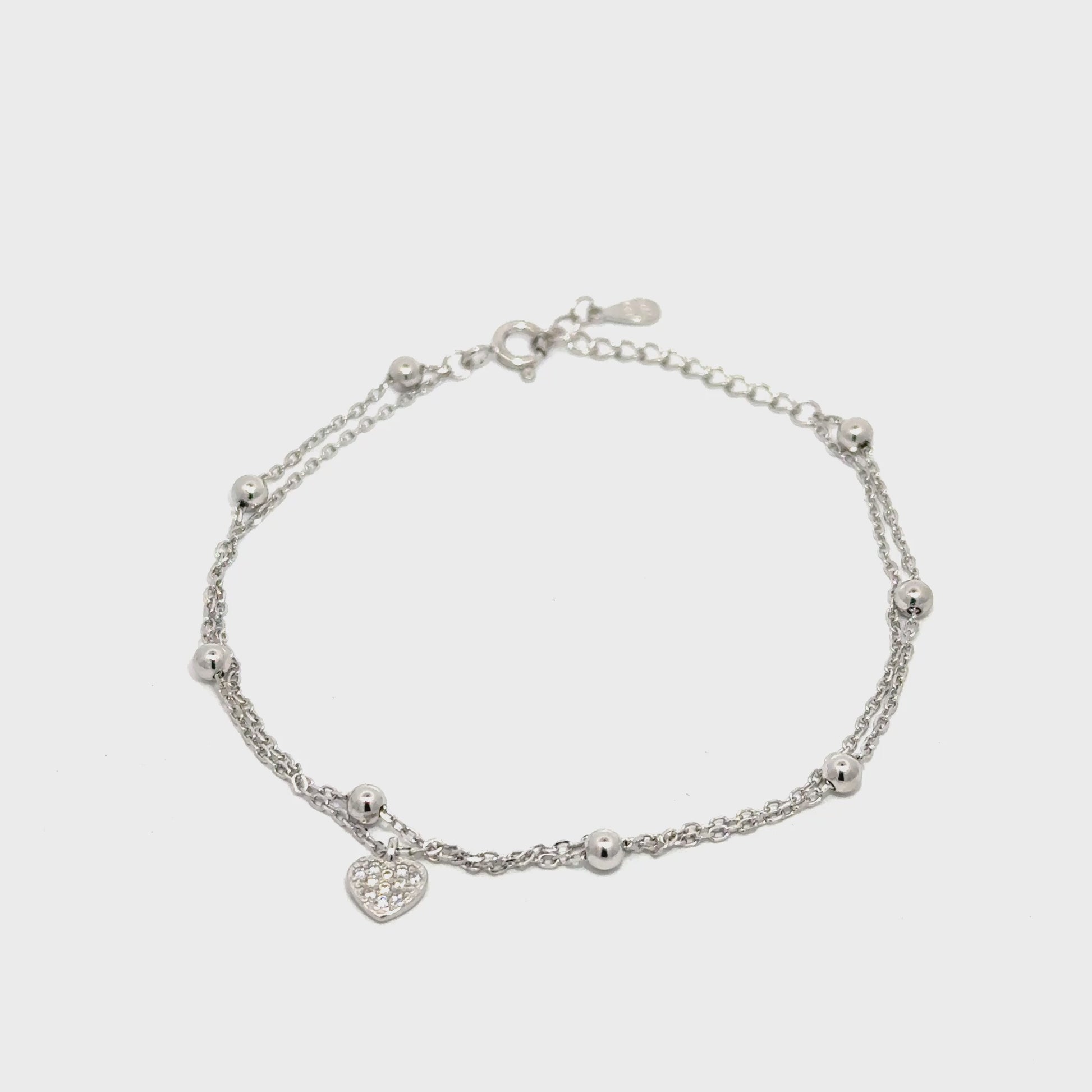 Brățară damă INIMIOARĂ 2 LANȚURI, argint+zirconia